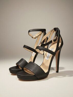 Jimmy Choo Black Discus Strappy Leather Sandals Size EU 39 US 8.5 Black -PRE- OW